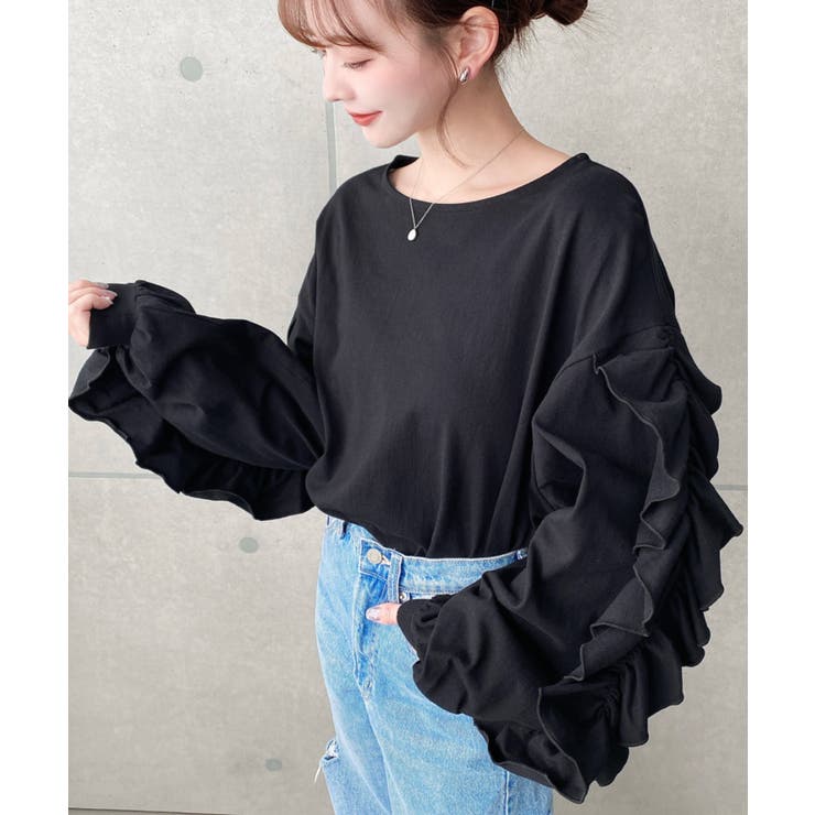  ボリュームフリルスリーブロングTシャツ 綿100%天竺.  | moment+ | 詳細画像11 