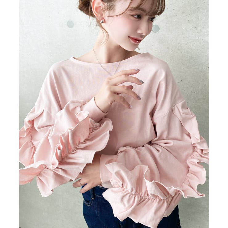  ボリュームフリルスリーブロングTシャツ 綿100%天竺.  | moment+ | 詳細画像13 