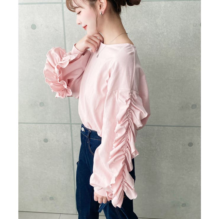  ボリュームフリルスリーブロングTシャツ 綿100%天竺.  | moment+ | 詳細画像15 