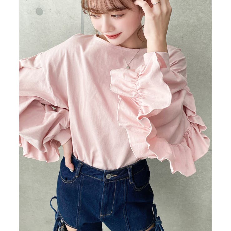  ボリュームフリルスリーブロングTシャツ 綿100%天竺.  | moment+ | 詳細画像16 