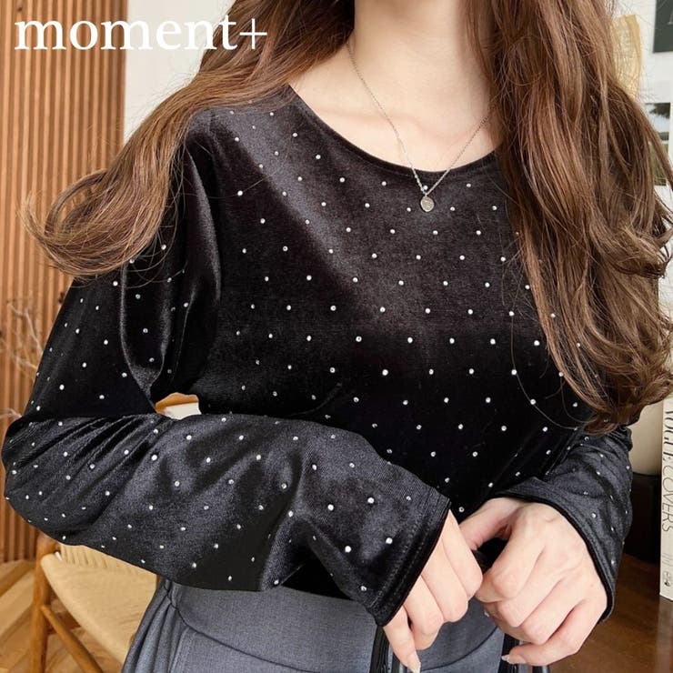 ラインストーンシャイニーベロアトップス[品番：ERMW0004227]｜moment+