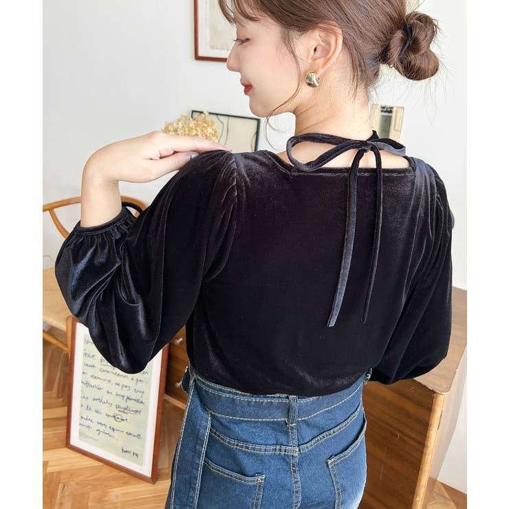 シャイニーベロアスクエアホルターボリュームスリーブプルオーバー | moment+ | 詳細画像28 