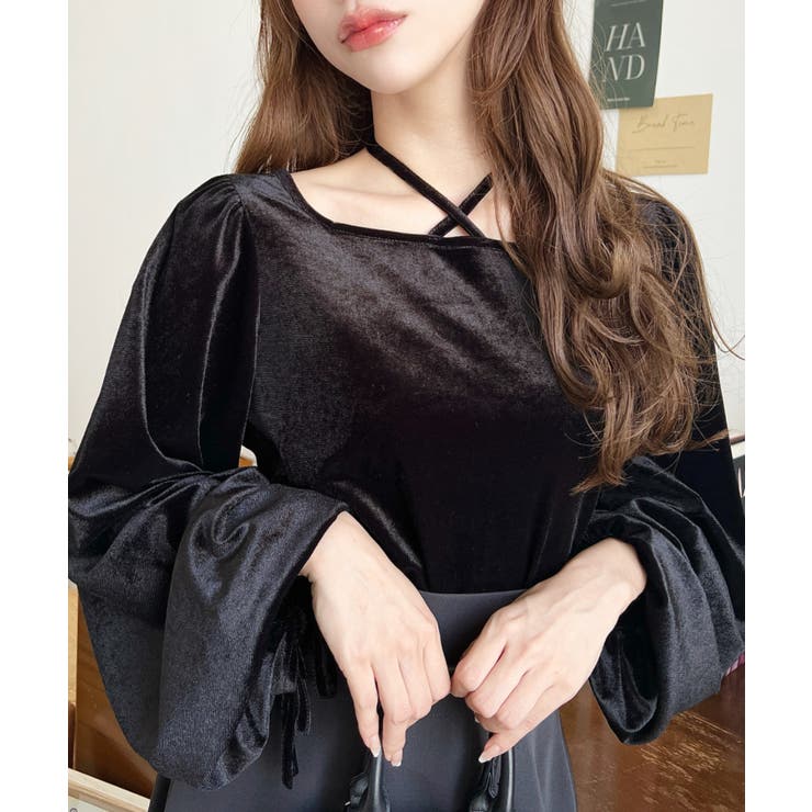 シャイニーベロアスクエアホルターボリュームスリーブプルオーバー | moment+ | 詳細画像30 