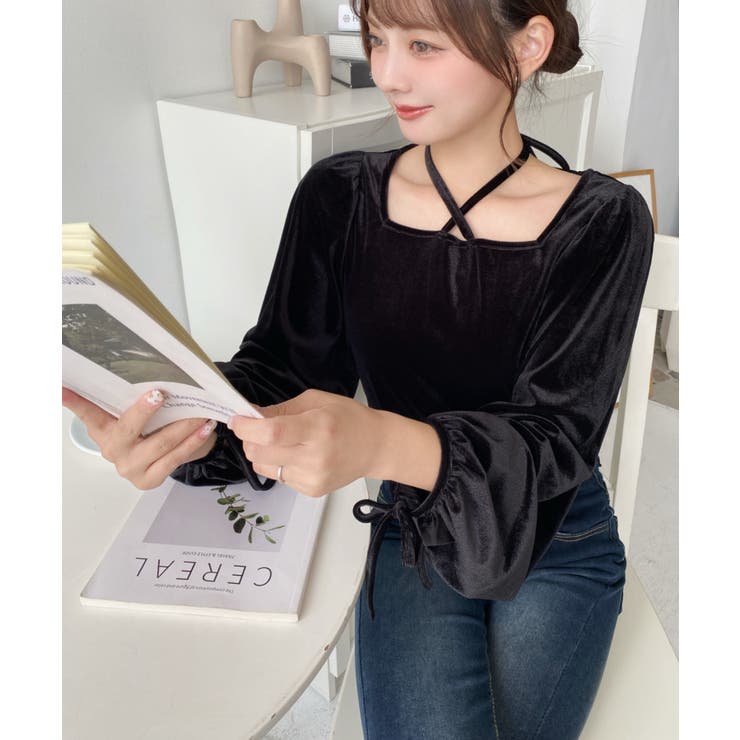 シャイニーベロアスクエアホルターボリュームスリーブプルオーバー | moment+ | 詳細画像35 