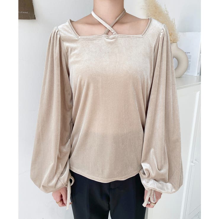 シャイニーベロアスクエアホルターボリュームスリーブプルオーバー | moment+ | 詳細画像6 