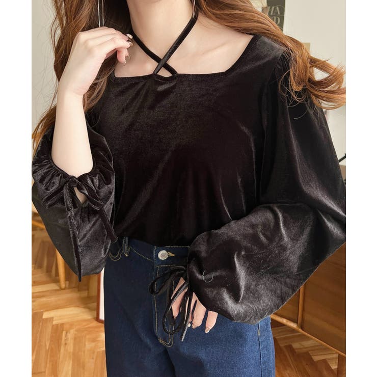 シャイニーベロアスクエアホルターボリュームスリーブプルオーバー | moment+ | 詳細画像22 