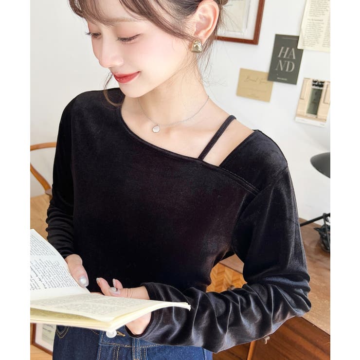 シャイニーベロアアシンメトリーネックトップス | moment+ | 詳細画像13 