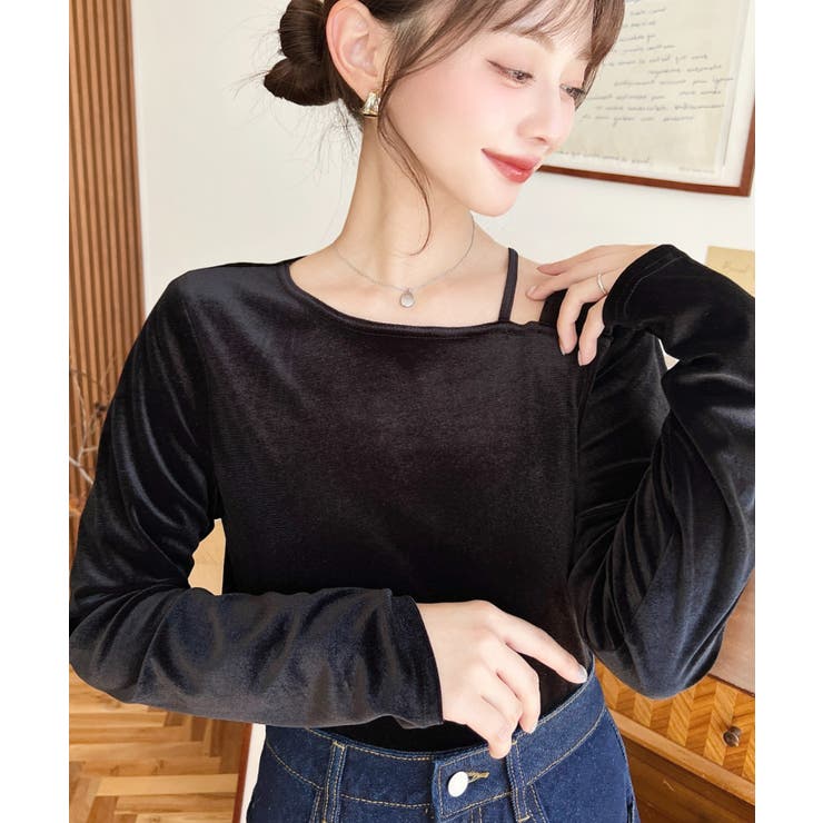 シャイニーベロアアシンメトリーネックトップス | moment+ | 詳細画像14 