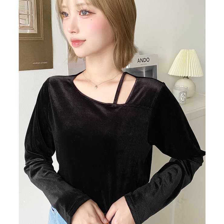 シャイニーベロアアシンメトリーネックトップス | moment+ | 詳細画像16 