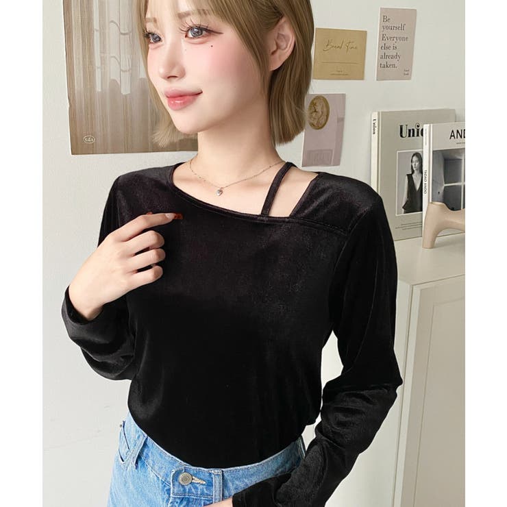 シャイニーベロアアシンメトリーネックトップス | moment+ | 詳細画像17 