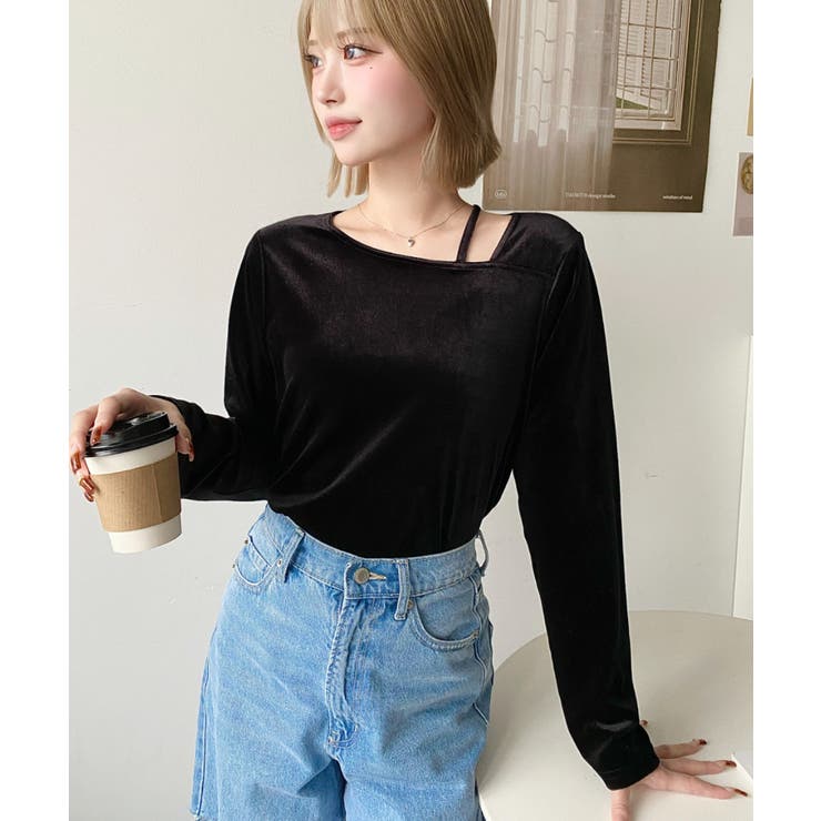 シャイニーベロアアシンメトリーネックトップス | moment+ | 詳細画像19 