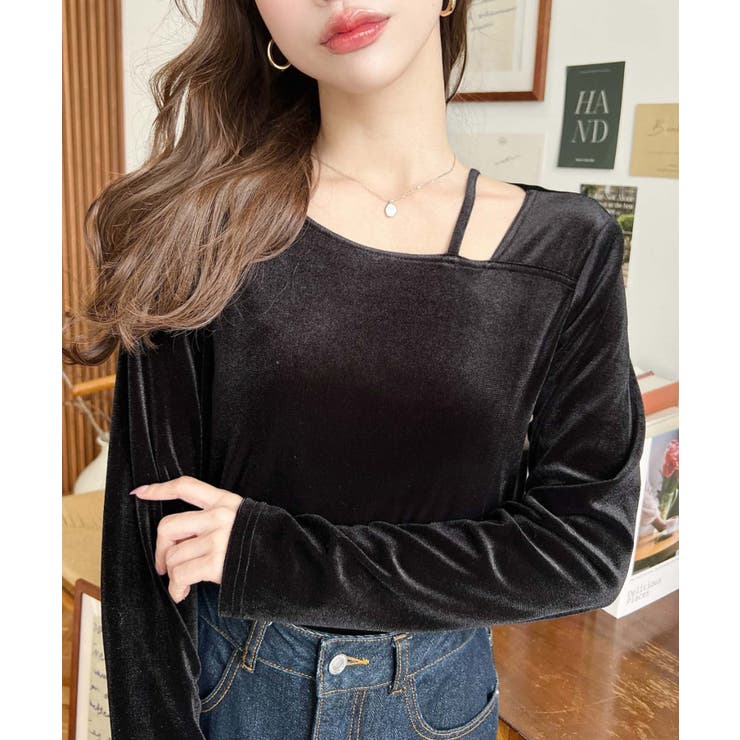 シャイニーベロアアシンメトリーネックトップス | moment+ | 詳細画像2 