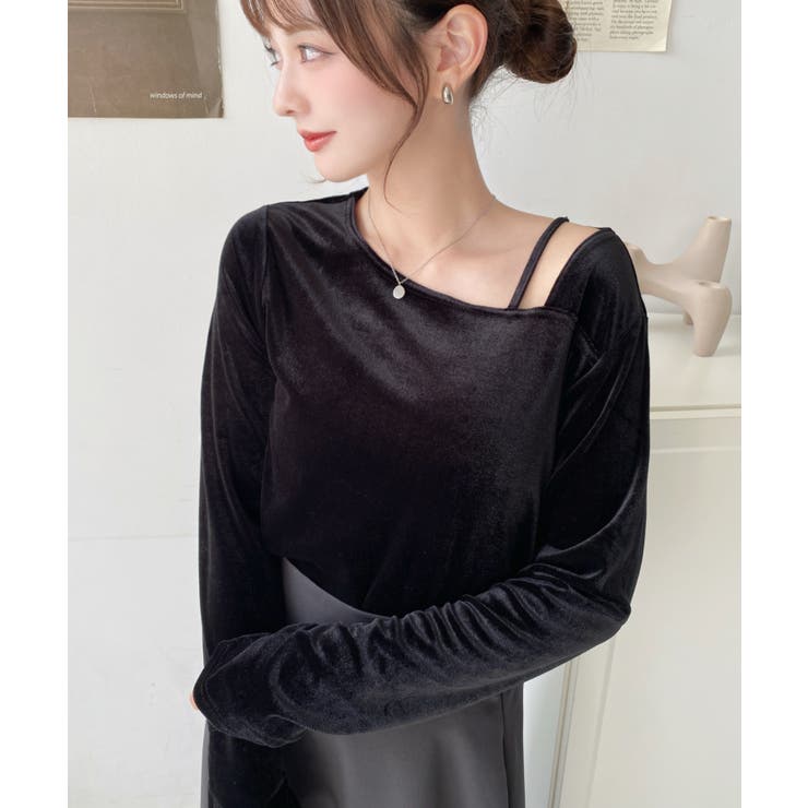 シャイニーベロアアシンメトリーネックトップス | moment+ | 詳細画像21 