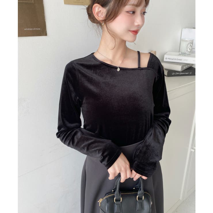 シャイニーベロアアシンメトリーネックトップス | moment+ | 詳細画像24 