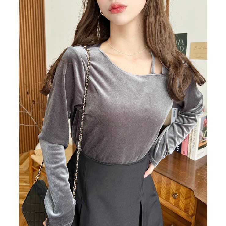 シャイニーベロアアシンメトリーネックトップス | moment+ | 詳細画像27 