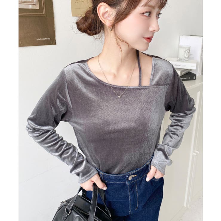 シャイニーベロアアシンメトリーネックトップス | moment+ | 詳細画像32 