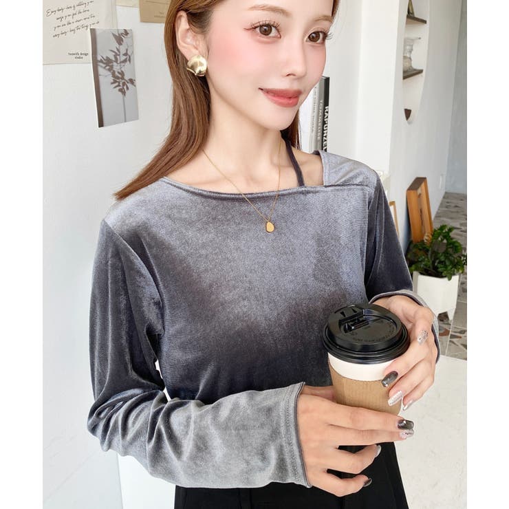 シャイニーベロアアシンメトリーネックトップス | moment+ | 詳細画像36 