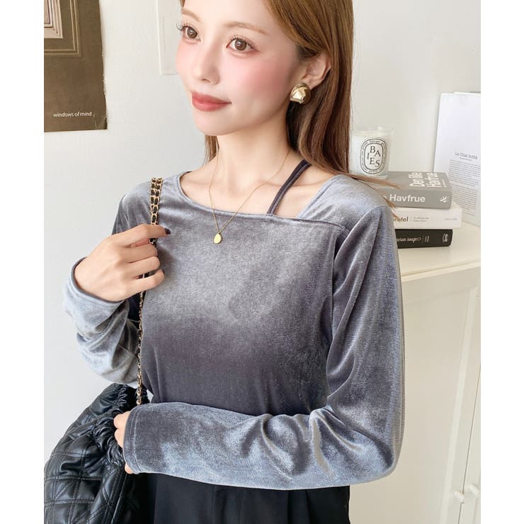 シャイニーベロアアシンメトリーネックトップス | moment+ | 詳細画像39 