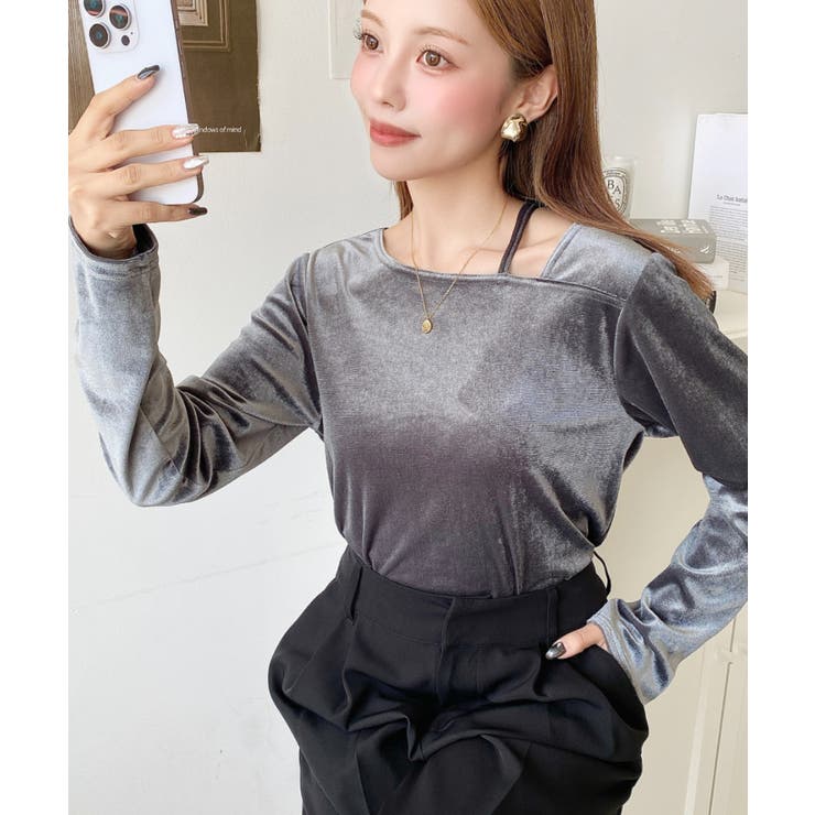 シャイニーベロアアシンメトリーネックトップス | moment+ | 詳細画像40 