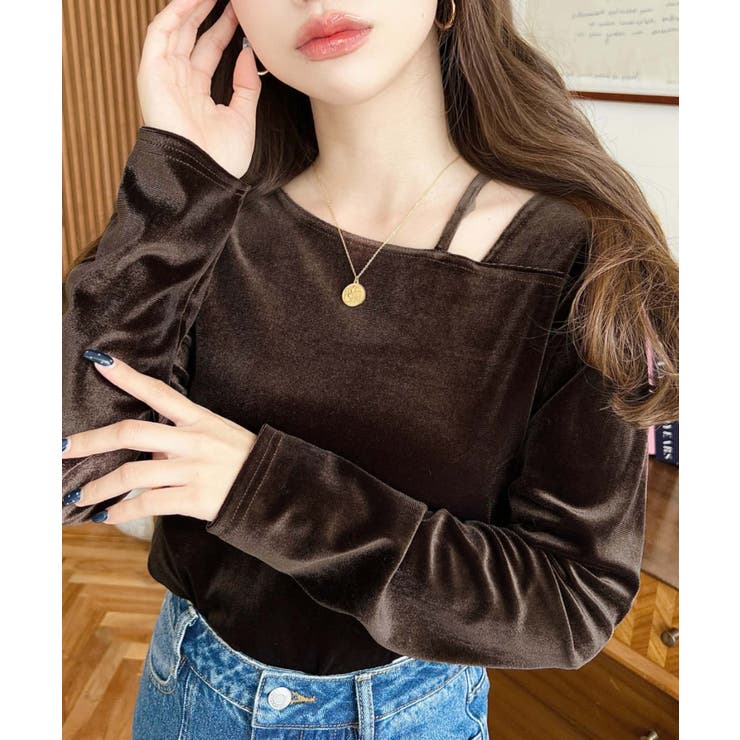 シャイニーベロアアシンメトリーネックトップス | moment+ | 詳細画像41 