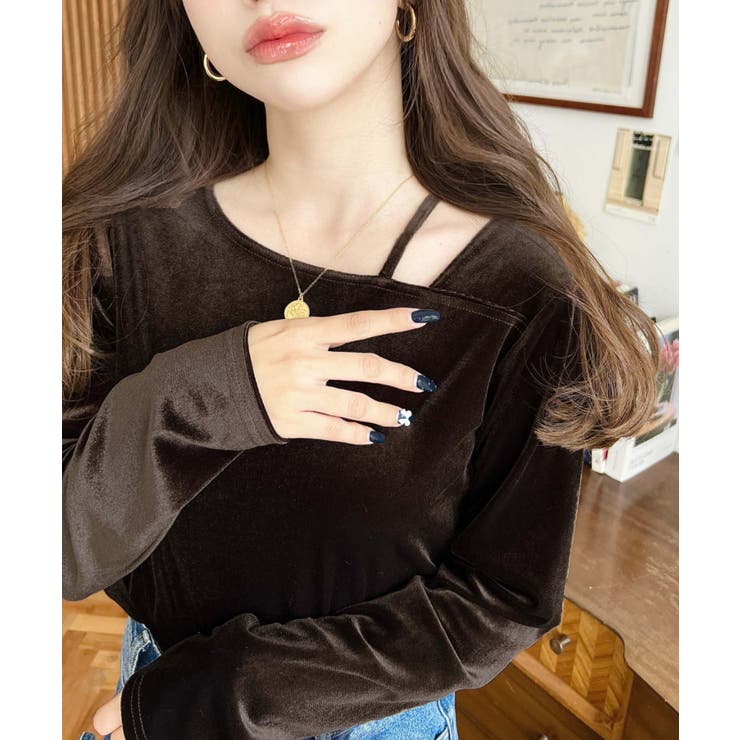 シャイニーベロアアシンメトリーネックトップス | moment+ | 詳細画像42 