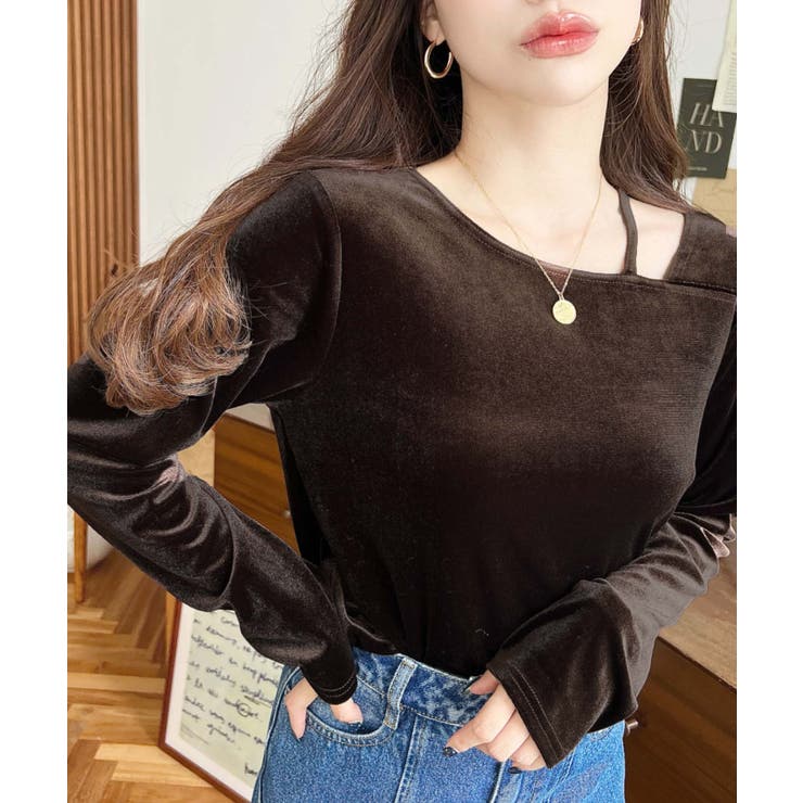 シャイニーベロアアシンメトリーネックトップス | moment+ | 詳細画像44 