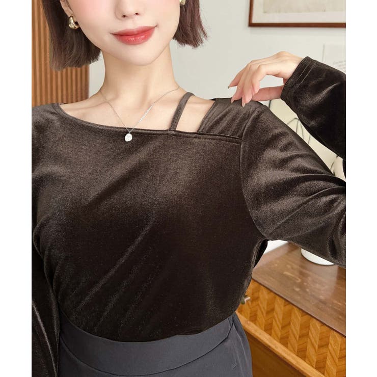 シャイニーベロアアシンメトリーネックトップス | moment+ | 詳細画像48 