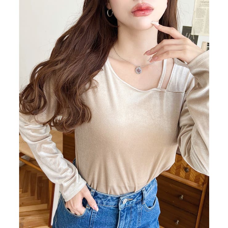 シャイニーベロアアシンメトリーネックトップス | moment+ | 詳細画像51 