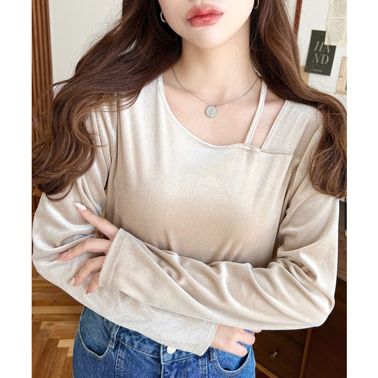 シャイニーベロアアシンメトリーネックトップス | moment+ | 詳細画像52 