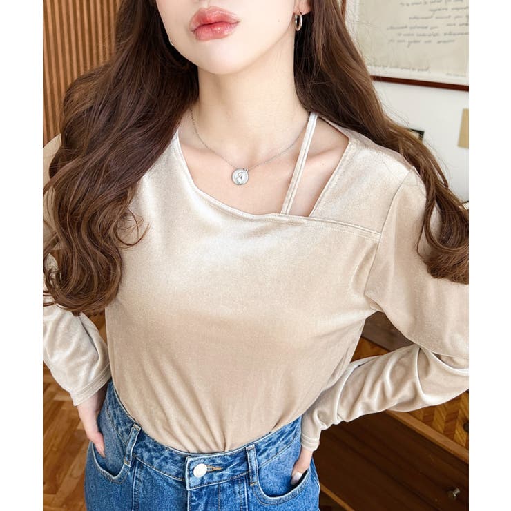 シャイニーベロアアシンメトリーネックトップス | moment+ | 詳細画像53 