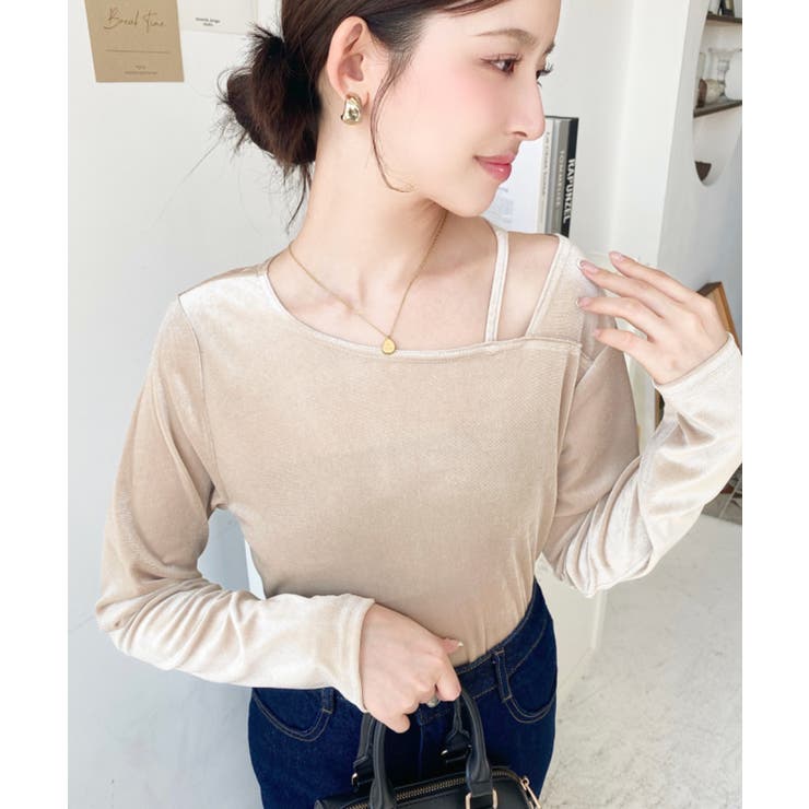 シャイニーベロアアシンメトリーネックトップス | moment+ | 詳細画像54 