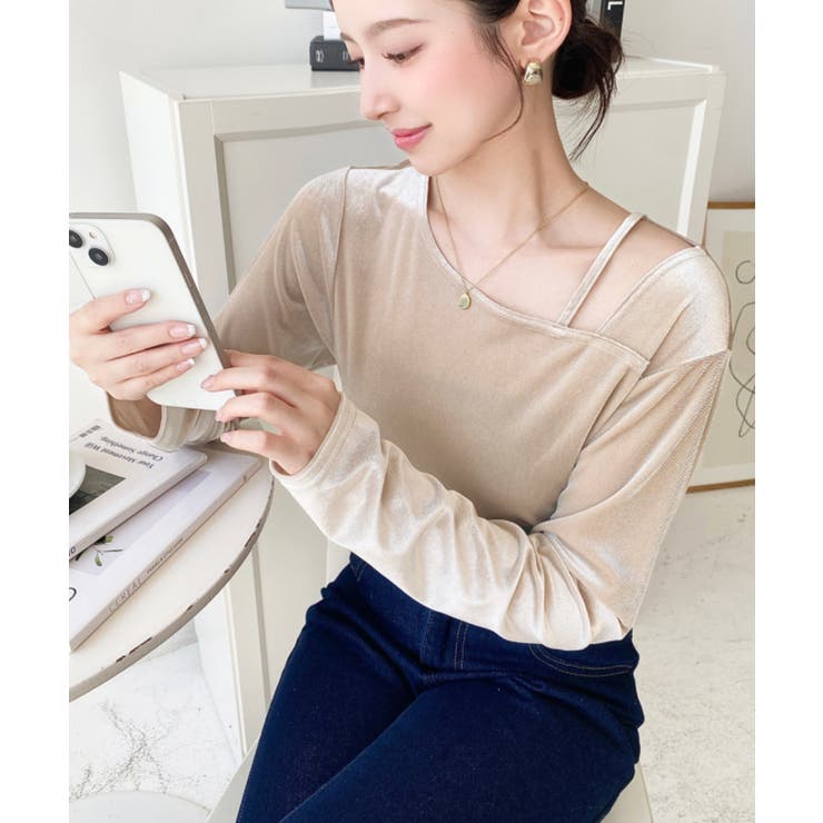 シャイニーベロアアシンメトリーネックトップス | moment+ | 詳細画像58 