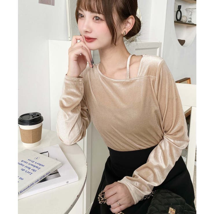 シャイニーベロアアシンメトリーネックトップス | moment+ | 詳細画像60 