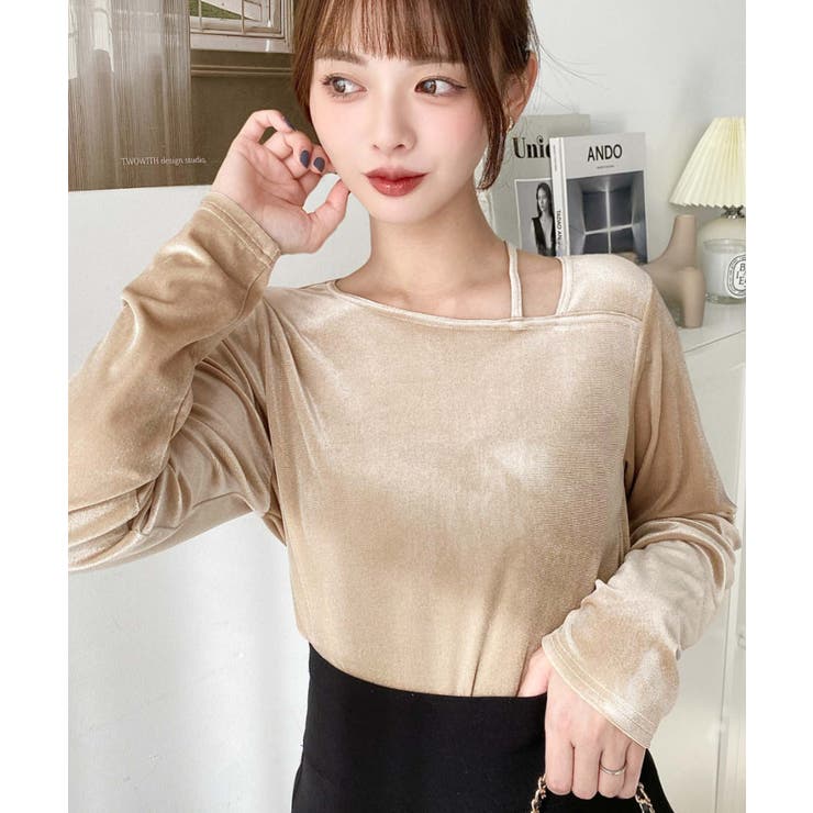 シャイニーベロアアシンメトリーネックトップス | moment+ | 詳細画像61 