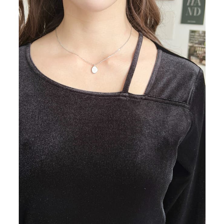 シャイニーベロアアシンメトリーネックトップス | moment+ | 詳細画像7 