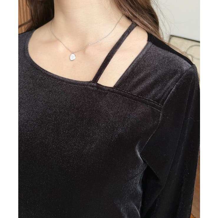 シャイニーベロアアシンメトリーネックトップス | moment+ | 詳細画像8 