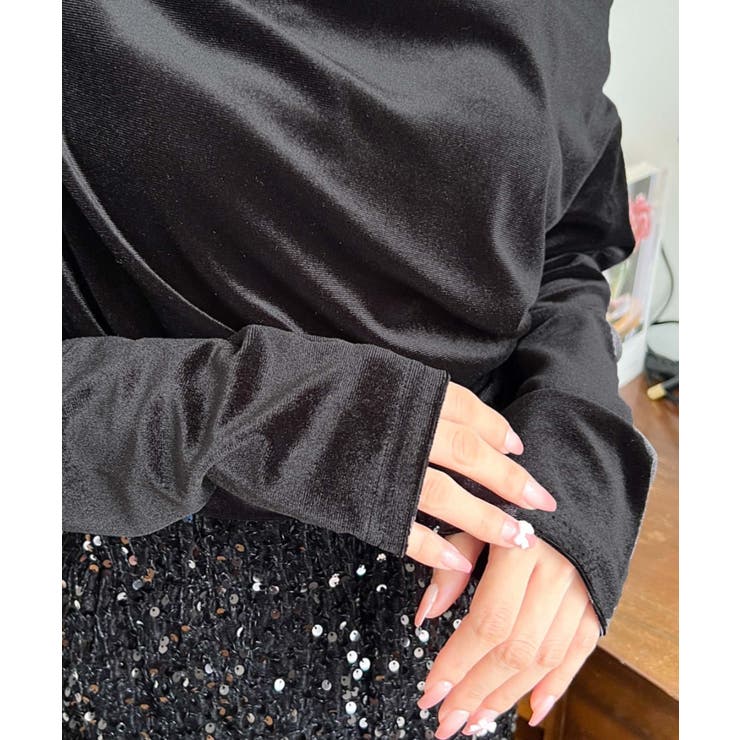 オフショルドレープシャイニーベロアプルオーバー(ドレープネック ドレープカットソ… | moment+ | 詳細画像10 