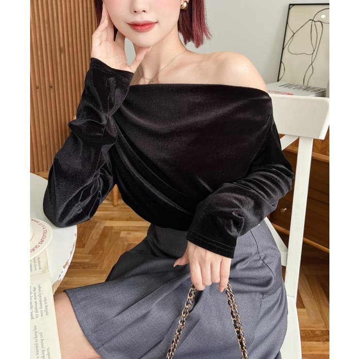 オフショルドレープシャイニーベロアプルオーバー(ドレープネック ドレープカットソ… | moment+ | 詳細画像16 