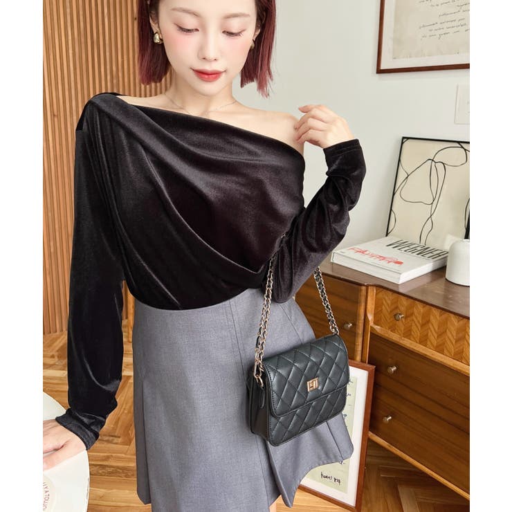 オフショルドレープシャイニーベロアプルオーバー(ドレープネック ドレープカットソ… | moment+ | 詳細画像17 