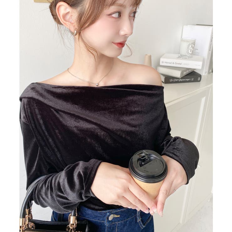 オフショルドレープシャイニーベロアプルオーバー(ドレープネック ドレープカットソ… | moment+ | 詳細画像18 