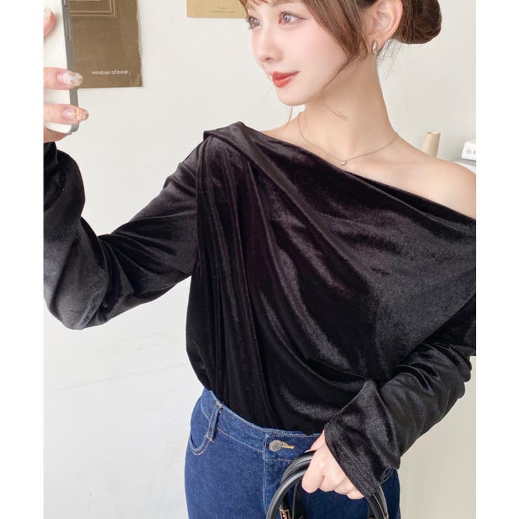 オフショルドレープシャイニーベロアプルオーバー(ドレープネック ドレープカットソ… | moment+ | 詳細画像19 