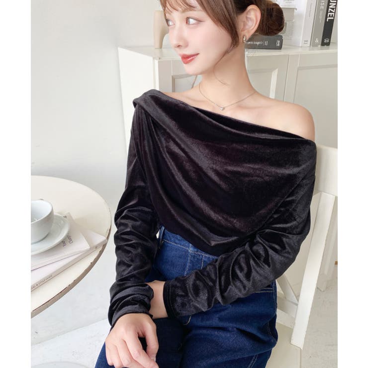 オフショルドレープシャイニーベロアプルオーバー(ドレープネック ドレープカットソ… | moment+ | 詳細画像20 