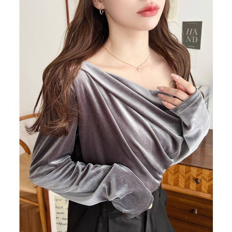 オフショルドレープシャイニーベロアプルオーバー(ドレープネック ドレープカットソ… | moment+ | 詳細画像23 