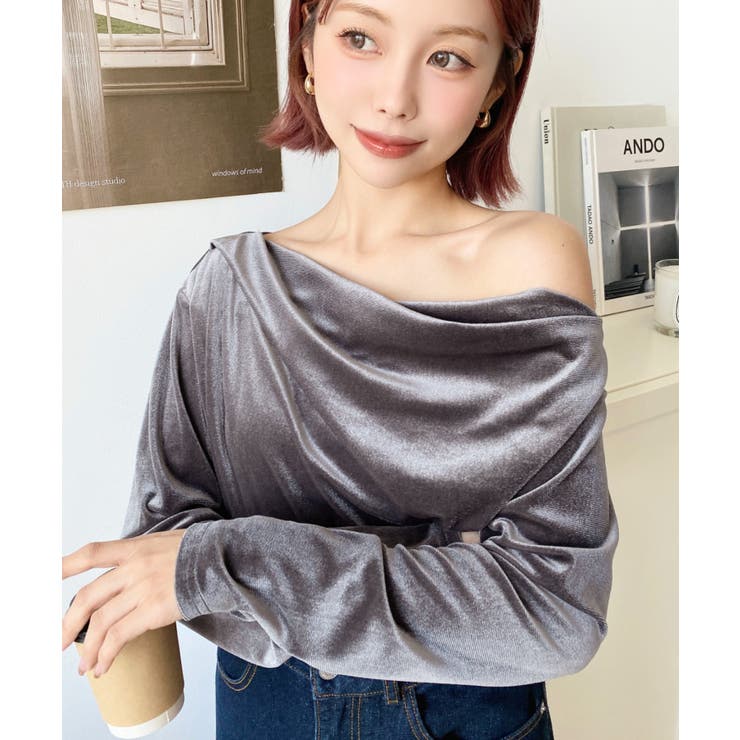 オフショルドレープシャイニーベロアプルオーバー(ドレープネック ドレープカットソ… | moment+ | 詳細画像25 