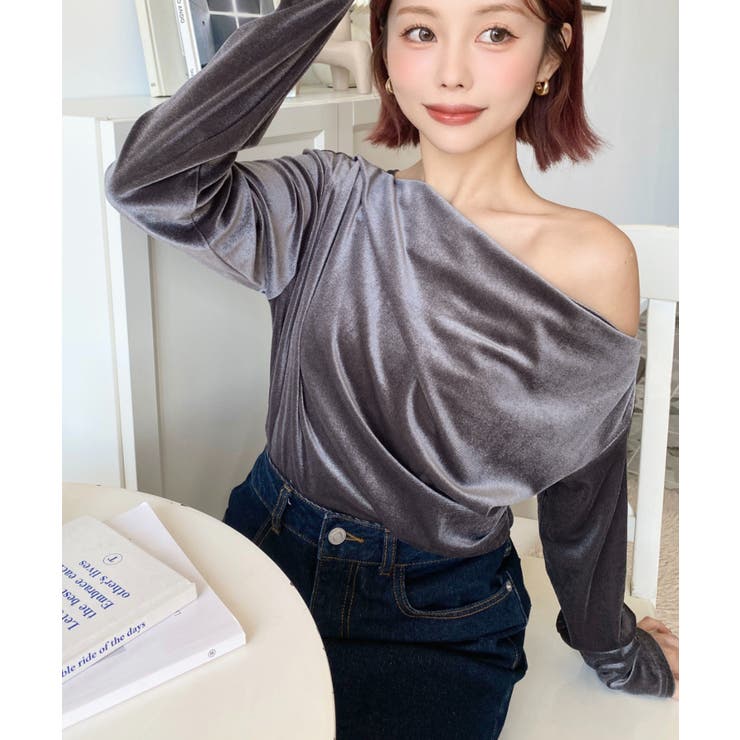 オフショルドレープシャイニーベロアプルオーバー(ドレープネック ドレープカットソ… | moment+ | 詳細画像27 