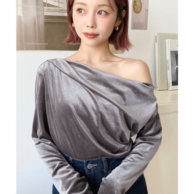 オフショルドレープシャイニーベロアプルオーバー(ドレープネック ドレープカットソ… | moment+ | 詳細画像28 