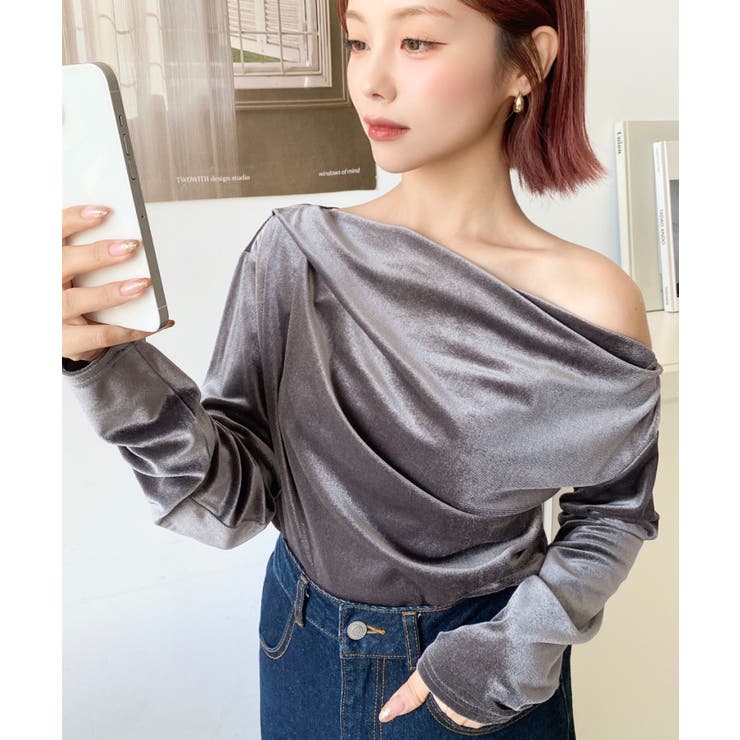 オフショルドレープシャイニーベロアプルオーバー(ドレープネック ドレープカットソ… | moment+ | 詳細画像29 