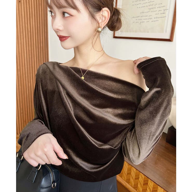 オフショルドレープシャイニーベロアプルオーバー(ドレープネック ドレープカットソ… | moment+ | 詳細画像30 