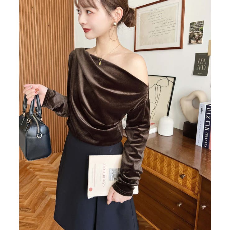 オフショルドレープシャイニーベロアプルオーバー(ドレープネック ドレープカットソ… | moment+ | 詳細画像32 