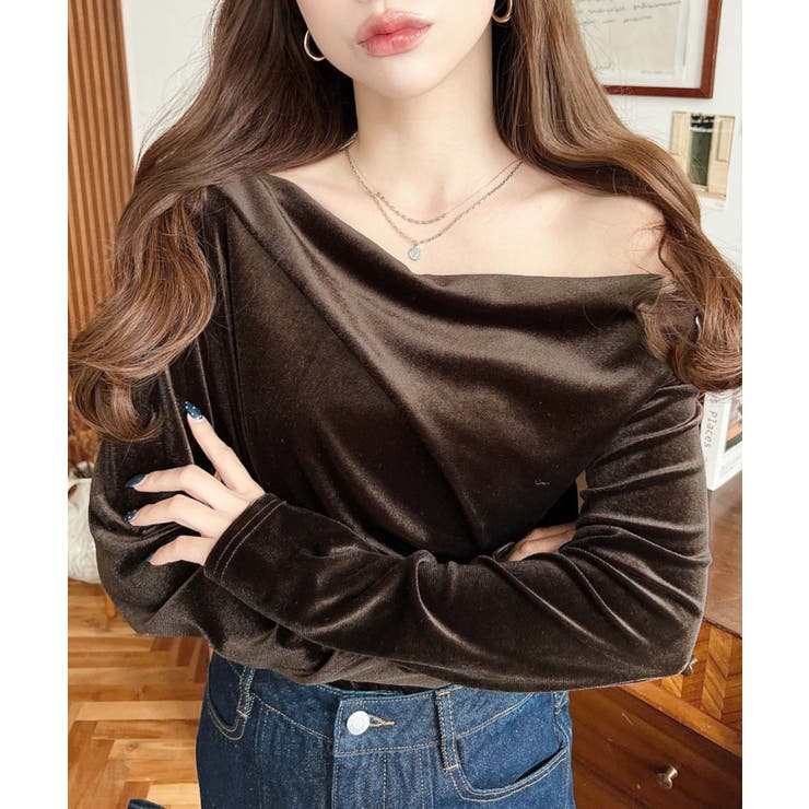 オフショルドレープシャイニーベロアプルオーバー(ドレープネック ドレープカットソ… | moment+ | 詳細画像33 